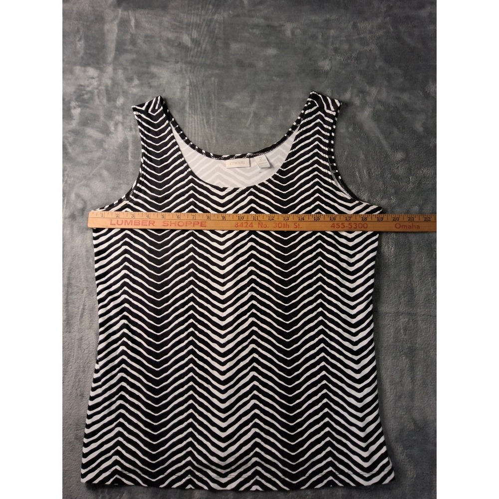 Chicos Tank Top Womens Size 2 Black White Chevron Zig Zag Scoop Neck Sleeveless - Picture 5 of 8